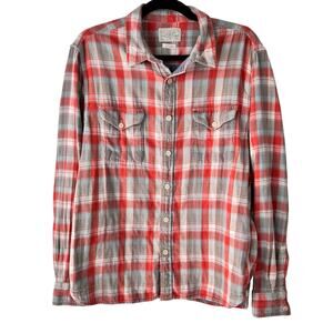 Lucky Brand Flannel Shirt Mens XL Red Gray Plaid Cabincore Hipster Gorpcore Dad